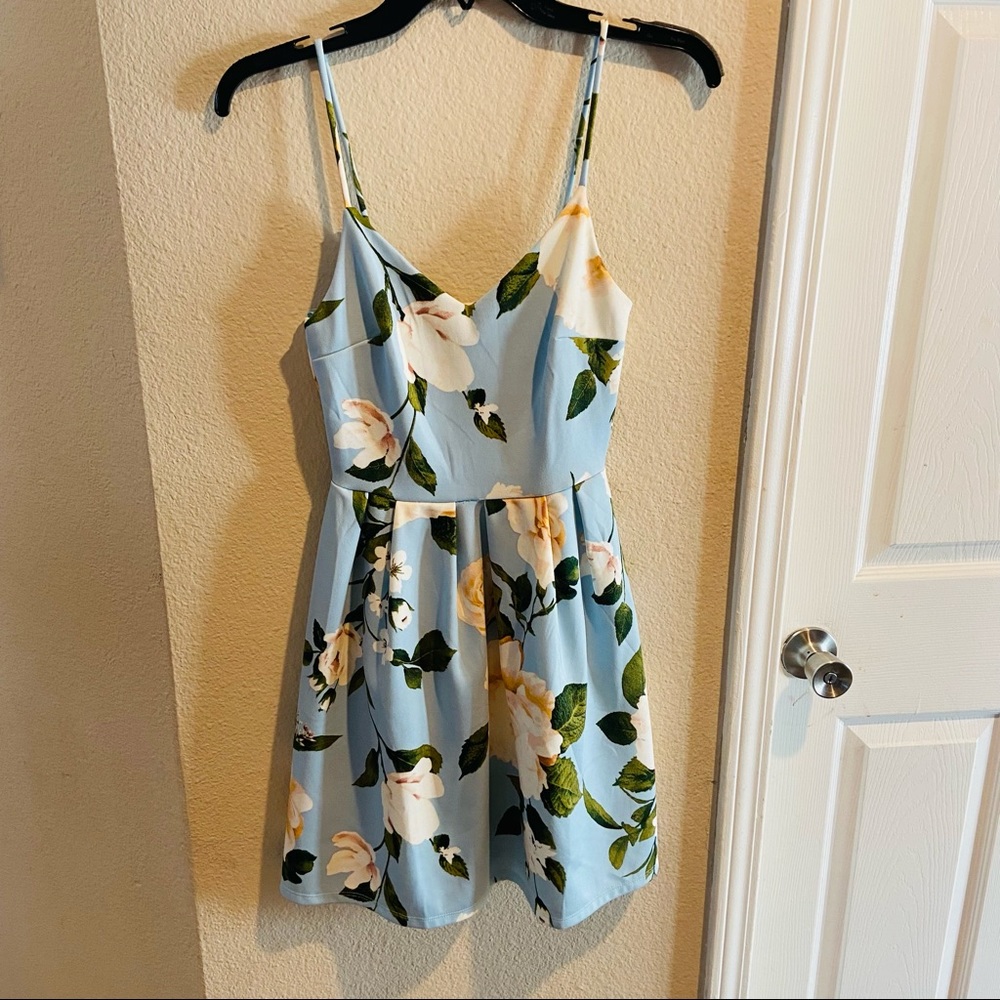 New Monteau Light Baby Blue Floral Fit & Flare Derby Dress XS